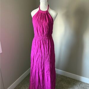 Elegant Hot Pink Halter Maxi Dress